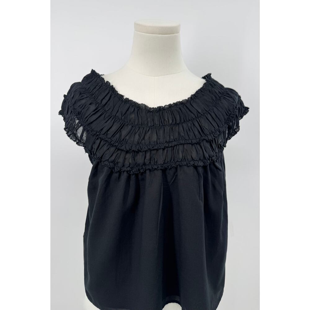 J Crew Rosalie Black Cotton Voile Top Smocked Cropped Blouse Lightweight M NWT